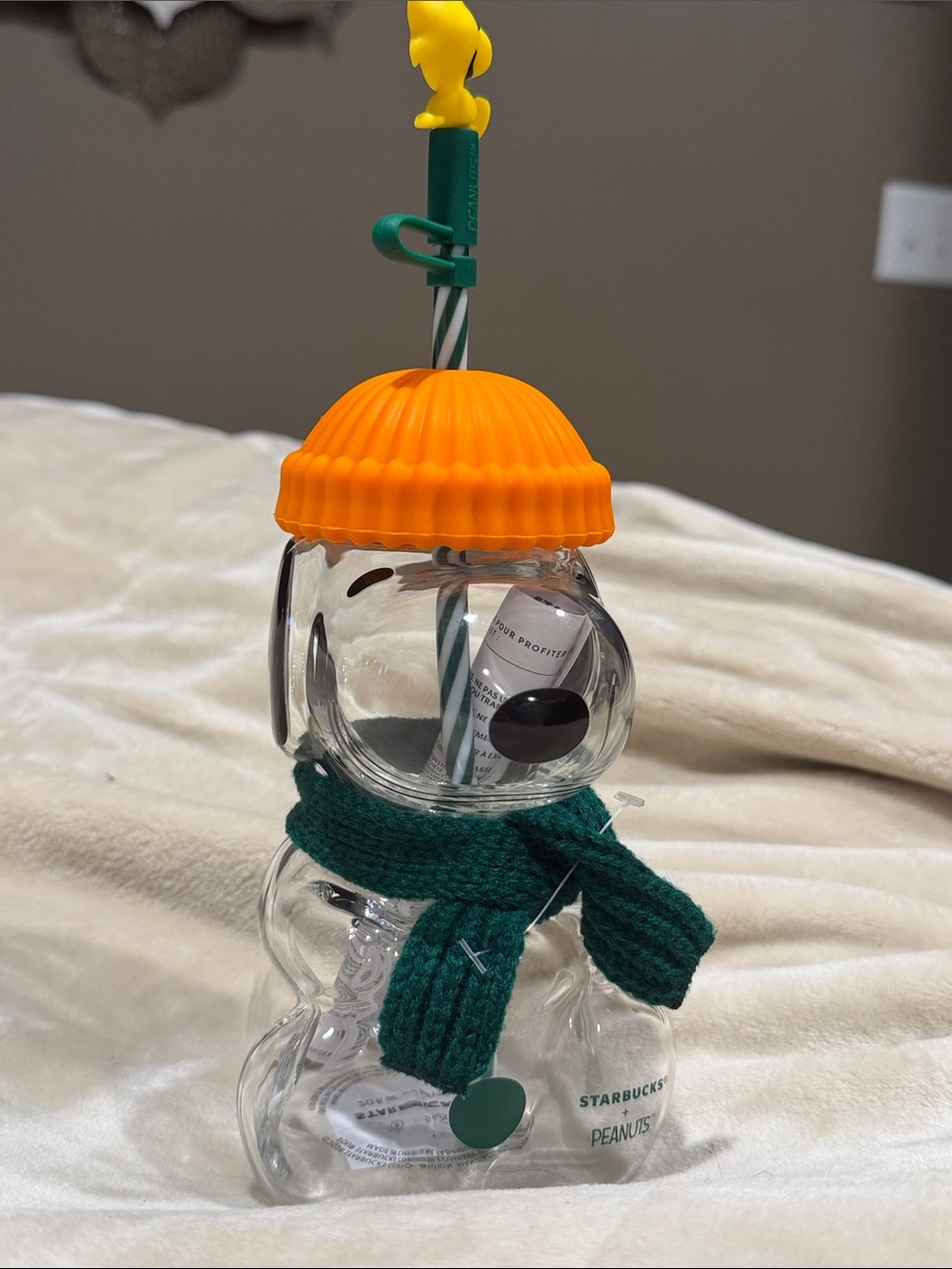 New Starbucks x Snoopy Glass Cup with lid and Woodstock straw